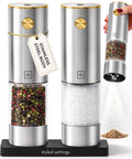 Electric Salt and Pepper Grinder Set Rechargeable – Stainless Steel Salt and Pepper Grinder Set with LED Light, USB Charging, Adjustable Coarseness, Kitchen Gadget Gift for Home Cooks