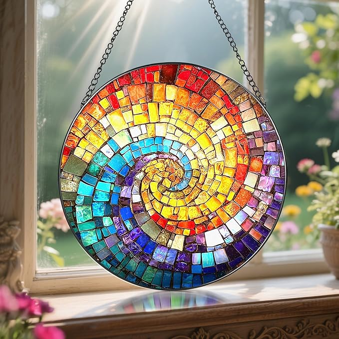 8'' Rainbow Spiral Suncatcher Ornament, Stained Glass Window Hanging, Sun Catchers for Windows Hanging Ornaments, Window Decor, Ideal Gift | Gifts for Art Lovers, Friends, Family
