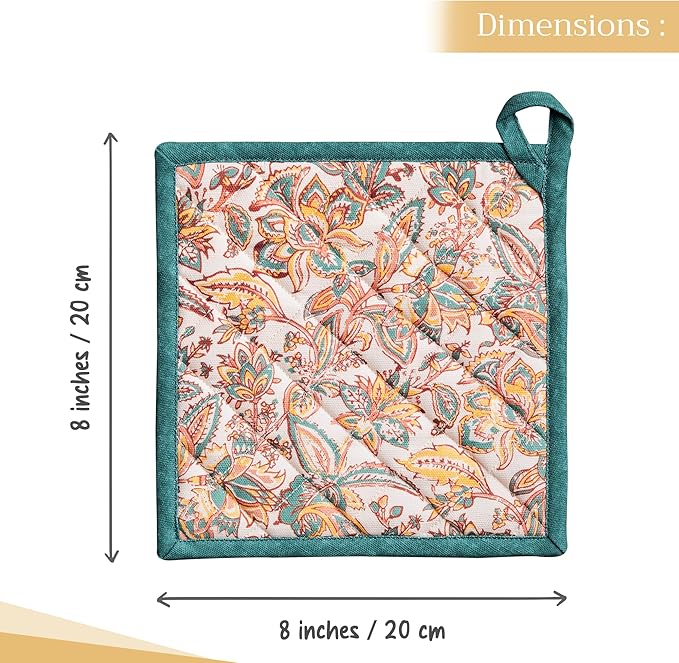 Maison d' Hermine Pot Holders 100% Cotton Heat Resistant Potholders 8" x 8" Hot Pads with Loop for Thanksgiving Christmas Decorations BBQ Cooking Baking Handling Hot Pans (Pack of 1, Nila)