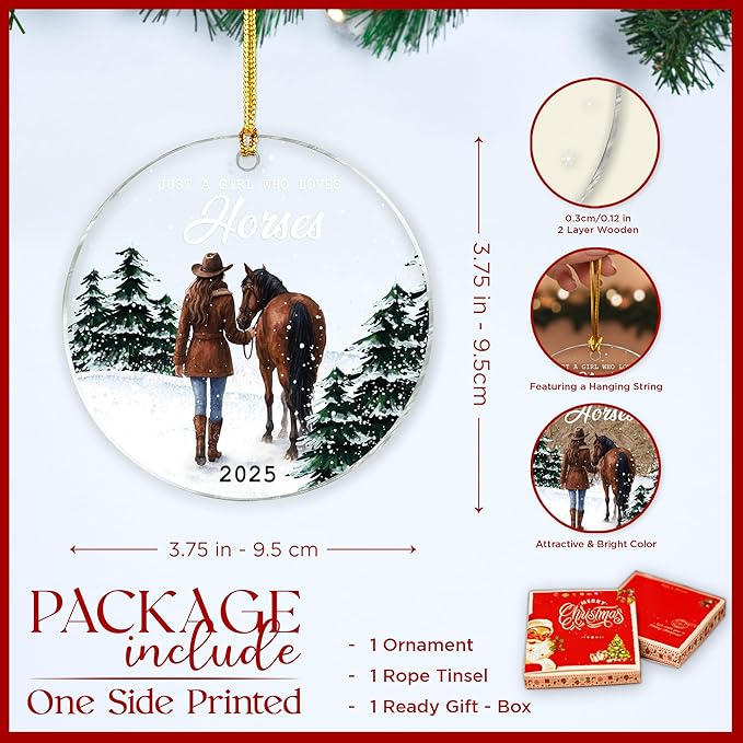 Horse Gifts for Girls 2025 Christmas Ornaments – Wooden Horse Ornaments for Christmas Tree – Durable Horse Ornament Gifts to Animal Lovers, Owners, Men, Women, Kids and Equestrian Fans