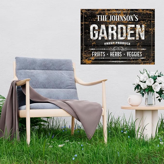 Custom Garden Sign, Christmas Gift, Personalized Text/Name for Farm and Backyard Décor Sign, 18x24 Inches, Rust Free .063 Aluminum, Fade Resistant, Made in USA by Sigo Signs