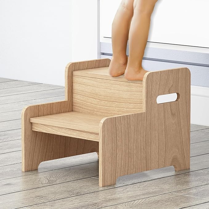 Wood Step Stools for Kids, Child Two Step Stool of DIY Shape, Toddler Step Stools Potty Training Stool, Easy to Move Safety for Kitchen, Bathroom, Bedroom, Toilet