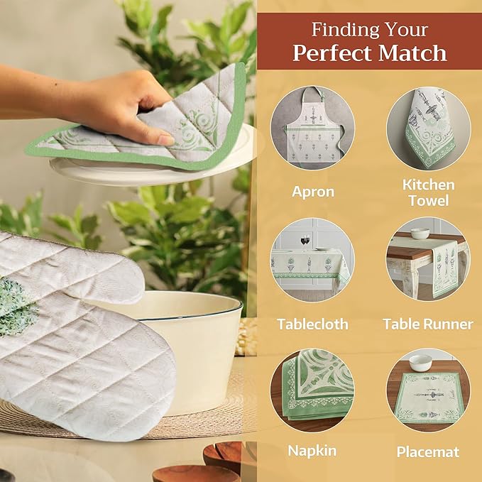 Maison d' Hermine Pot Holders 100% Cotton Heat Resistant Potholders 8" x 8" Hot Pads with Loop BBQ, Cooking, Baking, Grilling, Kitchen, Handling Hot Pans Spring/Summer (Pack of 1, Jardin Du Roy)