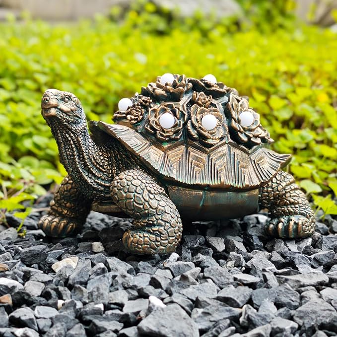 Outdoor Solar Turtle Decor - Resin Succulent Planter with Waterproof LED Shell, Unique Garden Gift for Plant Lovers for Patio, Balcony, Yard Ornament