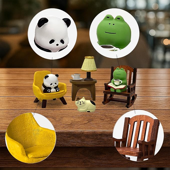 Miniature Frog Figurines, Cute Frog Desk Accessories for Desk Decor, Funny Gifts for Garden Decor, Mini Resin Animal Garden Statues (Multi-Animal)