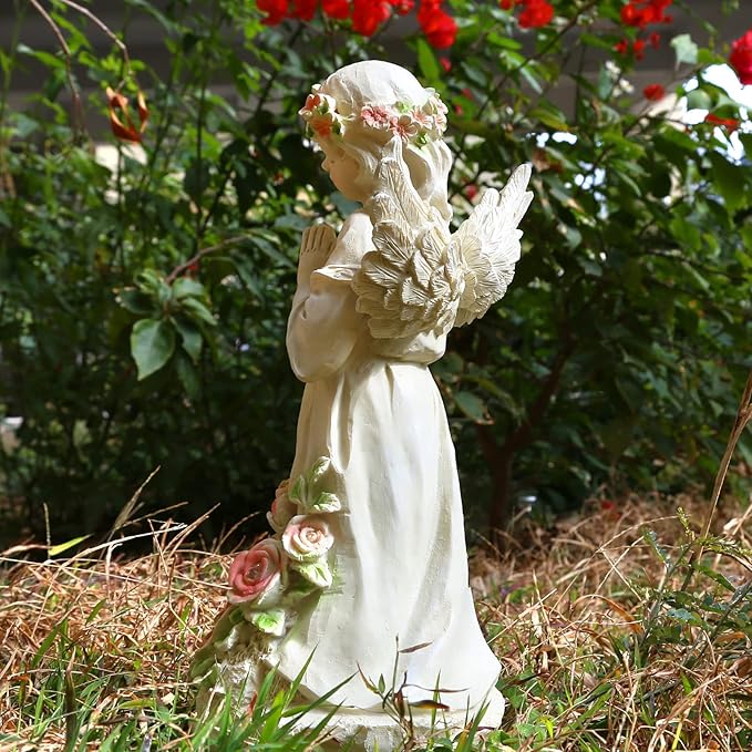 Garden Decor Angel Statue, Outdoor Patio Garden Sculptures & Statues, Solar Yard Decorations Lawn Ornaments Figurines for Outside