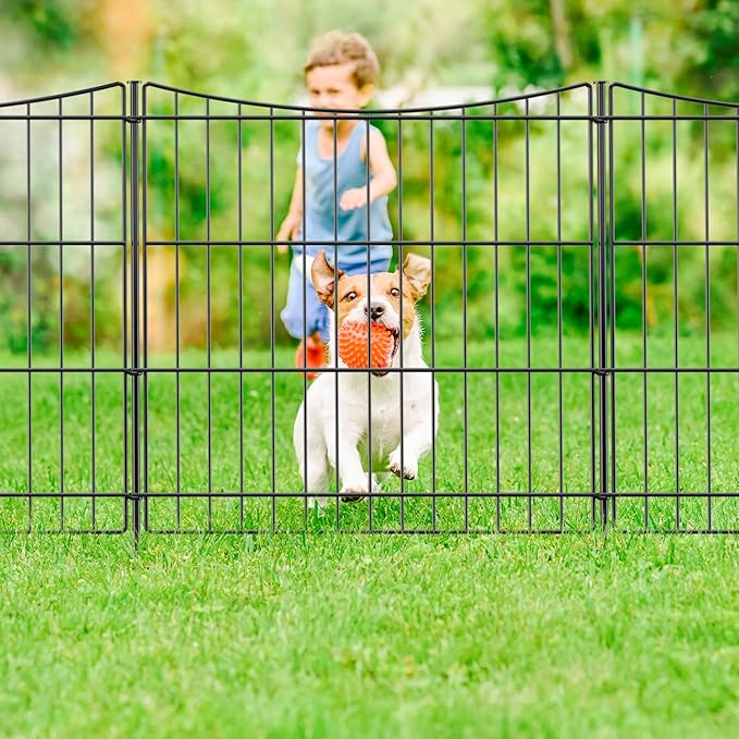 INJOPEXI Decorative Garden Fence 6 Panels 11.8ft(L)×24in(H) Garden Fences with 6 Panels Rustproof Metal Wire No Dig Temporary Animal Barrier Fencing Dog Fence for Yard Outdoor Patio - Without Gate
