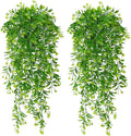 TOCHGREEN 4Pcs Artificial Hanging Plants Fern Vine, Faux Plastic Plants Fake Ivy Vine Greenery Garland with Green Flower, Outdoor Indoor Decorations for Living Room Garden Wall Home Decor (Green)