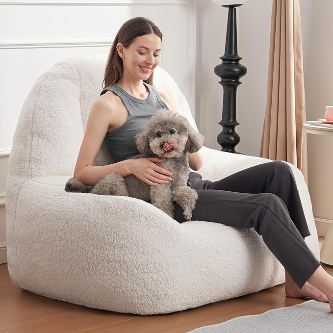 Homguava Bean Bag Chairs for Adults,Giant Beanbag Couch Adult Bean Bag Chair with Filler Included,Modern Lazy Sofa Comfy Chair for Living Room(White)