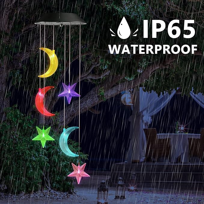 Toodour Solar Wind Chimes, Color Changing Wind Chimes Moon and Star, LED Decorative Mobile, Gift for Mom Grandma, Waterproof Outdoor Moon Star Light for Garden, Patio, Yard, Window Outdoor Decor