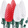 Brizled Red & White Christmas Lights, 33ft 50 LED Faceted C9 String Lights Outdoor, Linkable Christmas Tree Light, UL Certified Indoor Xmas Light Waterproof for House Roof Xmas Valentine's Day Party