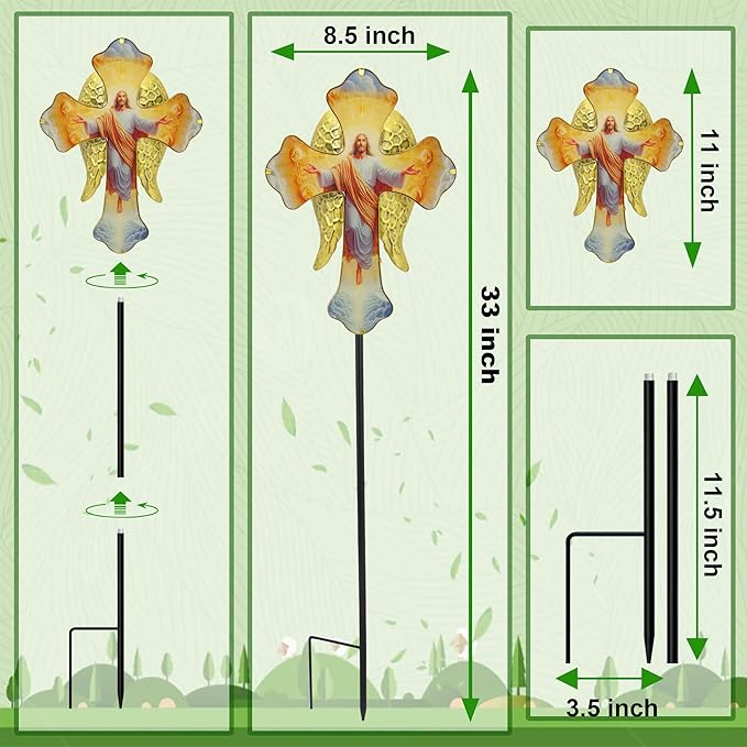 Solar Jesus Cross Garden Lights for Graves - Angel Wing Memorial Decor, Waterproof Cemetery Solar Stake Lights for Easter, Patio, Yard - Sympathy Gifts for Loved Ones1.