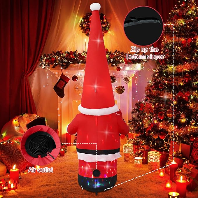 7ft Christmas Inflatable Outdoor Decoration Dwarf with Hat Inflatable Patio Decoration with Built-in LED Lights, Suitable for Christmas Holiday Party, Patio, Lawn, Garden Winter Decoration