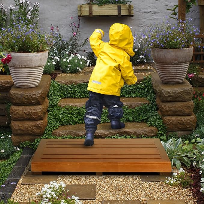 3.15" One Step Stool for Elderly (No Assemble Required)- Friendly Acacia Wood High Riser Step Stool for Bed - Wooden Mobility Stepping Stools for Adults, Kids/Bedside, Bathroom, Kitchen, Garden