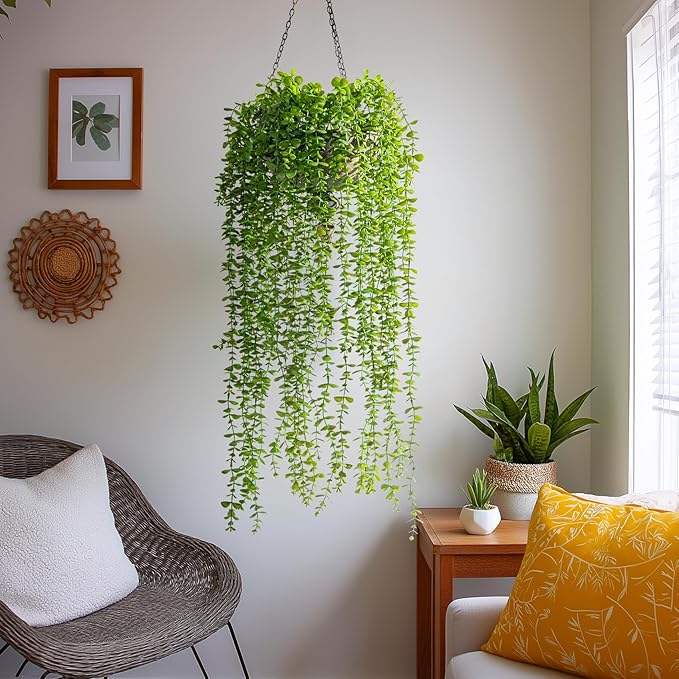 4PCS Fake Hanging Plants Set - Ultra Realistic Artificial Vine with Lifelike Leaves, Zero Maintenance Home & Office Decor for Wall, Shelf, Wedding Arch