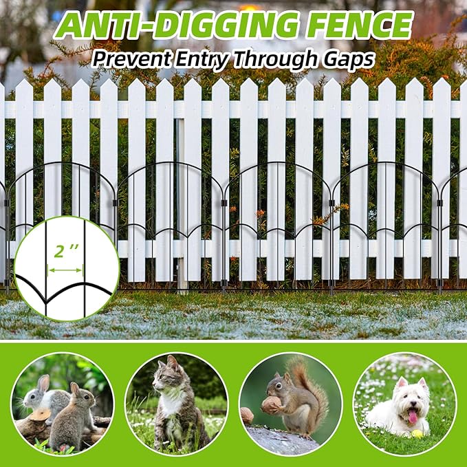 24 Panels Decorative Garden Fence Dog Fence Outdoor for Yard 26ft (L) X 2ft (H) Black Animal Barrier with No-Dig Stakes Arched Rustproof Metal Wire Decorative for Flower Landscaping and Garden Edging
