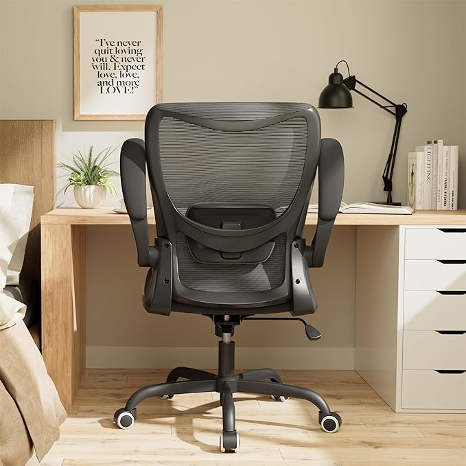 Office Chair, Ergonomic Desk Chair with Adjustable Lumbar Support and Flip up Armrest, Breathable Mesh Computer Chair for Home Office, Black