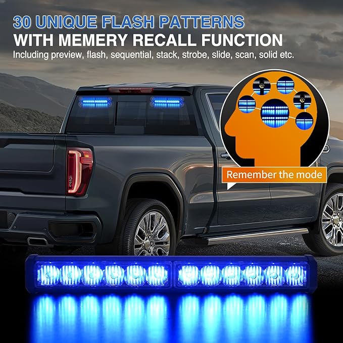 Nilight 24LED Emergency Strobe Traffic Advisor Light Bar 2 in 1 Blue Dash Warning Safety Flashing Lights Front/Rear Windshield Construction Lights for Trucks Cars Plow Police Firefighter Vehicles
