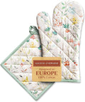 Maison d' Hermine 100% Cotton Oven Mitt & Pot Holder Set (7.5"x13" & 8"x8") Heat Resistant BBQ Cooking Gloves with Loop, Baking, Grilling, Kitchen, Handling Hot Pans Spring/Summer (Colmar)