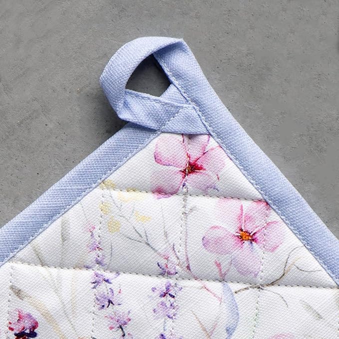 Maison d' Hermine Pot Holders 100% Cotton Heat Resistant Potholders 8" x 8" Hot Pads with Loop BBQ, Cooking, Baking, Grilling, Kitchen, Handling Hot Pans Spring/Summer (Pack of 1, Summer Floral)