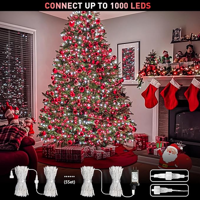 JMEXSUSS 200 LED Red and White Christmas Lights Outdoor, 66ft Halloween String Lights Indoor Clear Wire, Christmas Tree Lights Plug in for Bedroom Tree Christmas Party Decorations