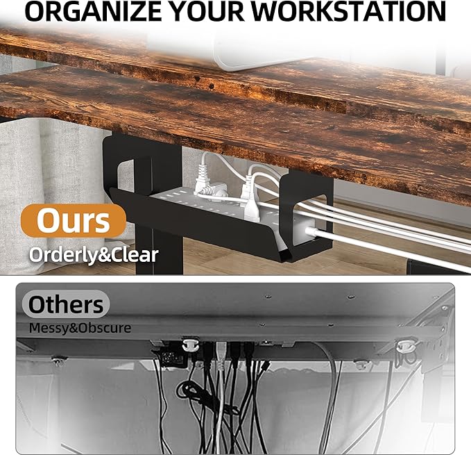 59 Inch L Shaped Standing Desk with Shelves and Keyboard, Electric Corner Standing Desk Adjustable Height, Sit Stand Computer Table with Reversiable Splice Board，Rustic Brown