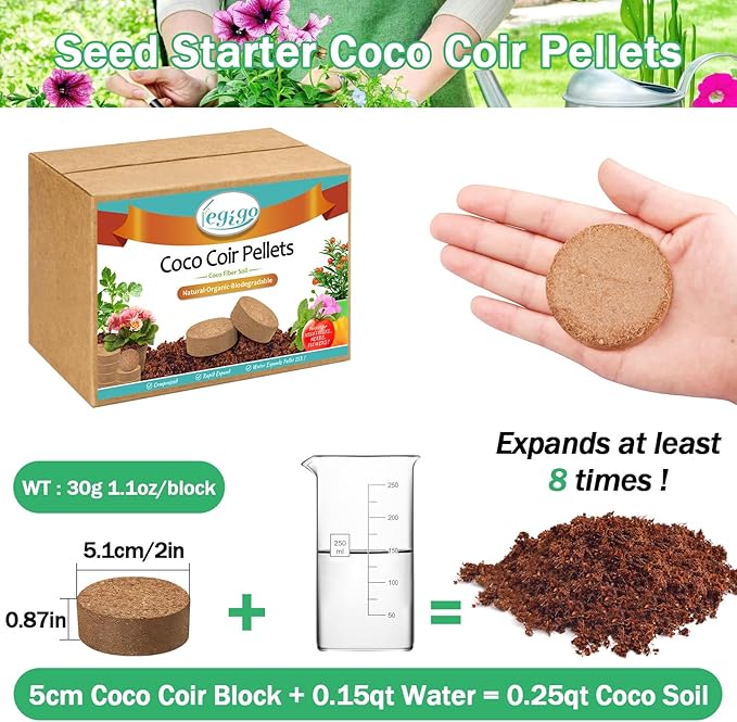 Legigo 50 Pcs 50mm Organic Coco Coir Pellets for Plants- Compressed Coconut Coir Potting Soil, Coco Fiber Pellets Coco Coir Soil for Planting, Garden, Bonsai, Herbs, Flower & Vegetables