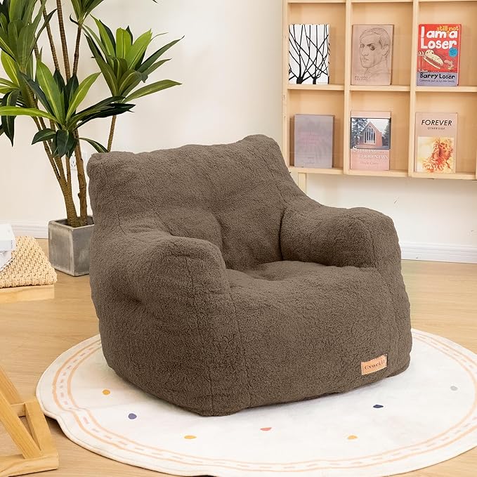 Bean Bag Chair with Filler, Bean Bag Sofa with Tufted Soft Stuffed Filling, Fluffy and Lazy Sofa, Comfy Cozy BeanBag Chairs with Memory Foam for Dorm, Apartment, Living Room (Brown)