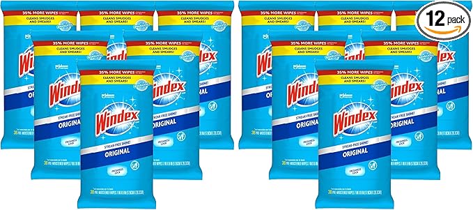 Windex Glass Cleaning Wipes, Pre-Moistened Glass and Surface Wipes to Clean