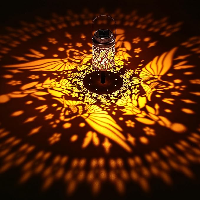 Cooo 4 Pack Solar Pathway Lights & Solar Lanterns Outdoor Waterproof Landscape Path Lights Christmas Lights Gifts for Women Mom Grandma for Garden Yard Patio Backyard Decor- Rose Gold Hummingbird