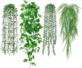Dremisland Fake Hanging Plants with Pots 2Pack Faux Hanging Basket Plant Macrame Plant Hanger with Fake Vines Faux Hanging Planter for Wall Ceiling Home Bedroom Indoor Decor (Mix Plant-4PCS)