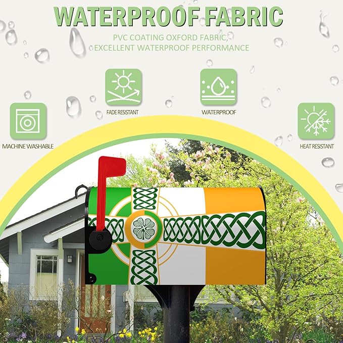 St. Patrick's Day Mailbox Cover Celtic Irish Flag Clover Oversized Mail Box Wrap Farmhouse Home Magnetic Mailbox Covers Shamrocks Mailboxs Post Box Covers Wraps Large Size 25.5 X 21 Inch