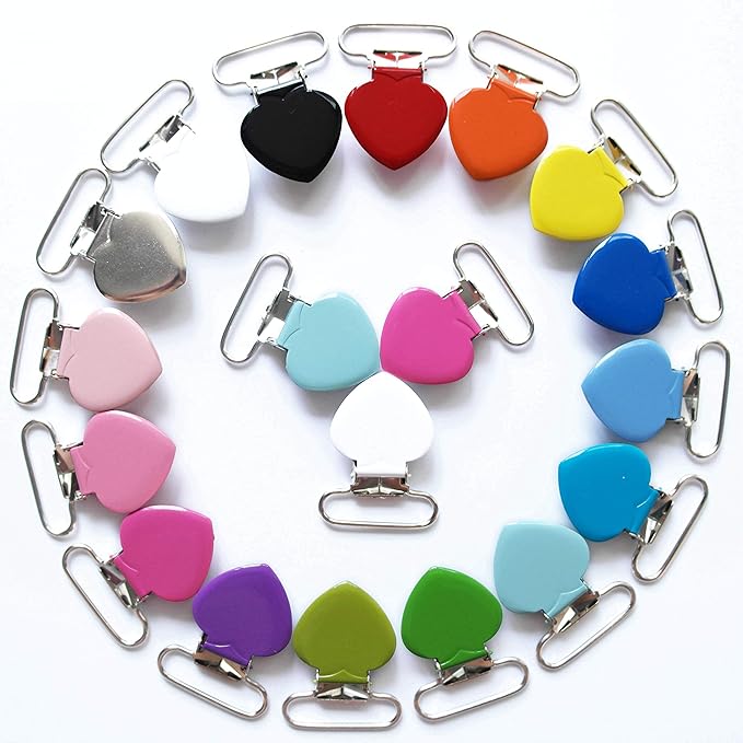 20Pcs Enamel Suspender Clips Metal Heart Pacifier Clips for Pacifier Holder Clip Bed Sheet Garment Mitten Making DIY Jewelry Accessories Mix 16 Colors