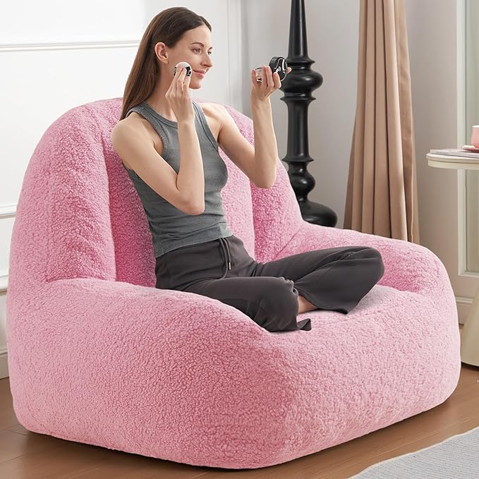 Homguava Bean Bag Chairs for Adults,Giant Beanbag Couch Adult Bean Bag Chair with Filler Included,Modern Lazy Sofa Comfy Chair for Living Room(Soft Pink)
