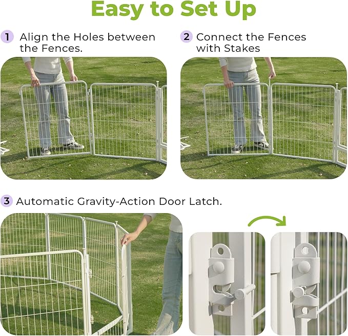 SunsGrove Tall Garden Fence with Gate, 45 in(H) x 17.8 ft(L) 8 Panels Heavy Duty Metal Animal Barrier Fence for Yard, Suitable for Indoor or Outdoor Dog Pet Fence, Garden Fence Border, White