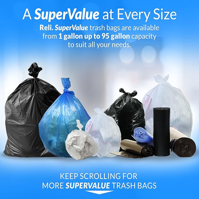 Reli. 13 Gallon Trash Bags | 250 Bags | Black | Tall Kitchen | Strong | Garbage