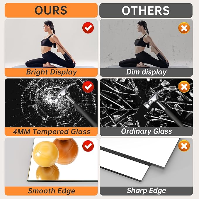 Hasipu 2 Pcs 48''x30'' Home Gym Mirror Large Full Length Wall Mounted Full Body Mirror for Yoga Dance Fitness Exercise Studio Bedroom Garage, Frameless Tempered Glass Workout Mirrors Black Rectangular