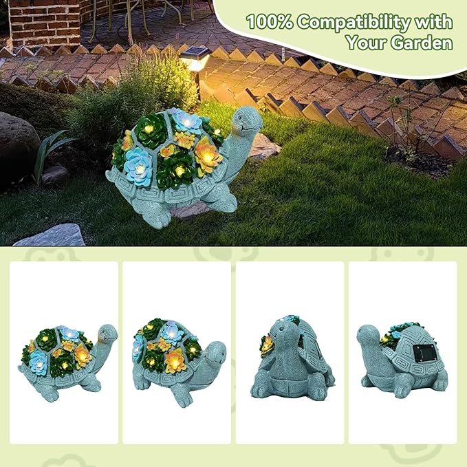 Solar Turtle Garden Statues with LED Lights, Outdoor Decor for Patio Yard Balcony - Unique Housewarming Birthday Gifts for Women Mom Grandma