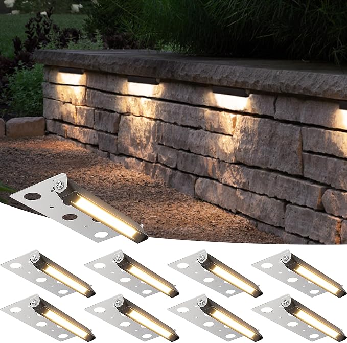 SUNVIE 8-Pack 7 Inch Retaining Wall Lights 5W LED Waterproof Hardscape Lighting 12V Low Voltage Step Lights Outdoor Landscape Lighting with Connectors 3000K Warm White Paver Lights, ETL Listed Cord