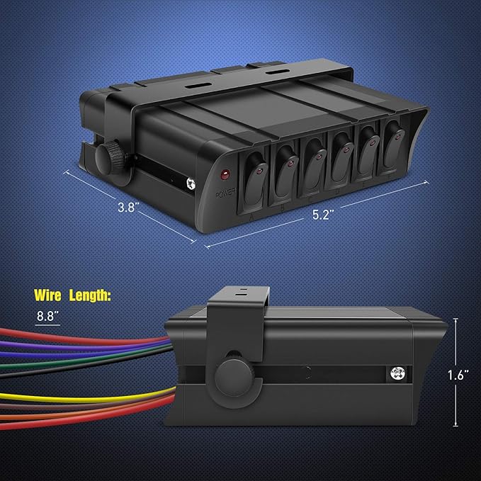 Nilight - 6 Gang Rocker Switch Box SPST Toggle Switch Panel 12V 24V 20A Switch Panel 60Amp Max for Automotive Cars Vehicles Boats RVs Campers SUVs