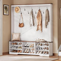 YITAHOME Hall Tree with Bench and Shoe Storage, Mudroom Storage Modern Shoe Cabinet with Bench & 9 Double Prong Hooks, for Entryway & Living Room, Walnut & Off-White
