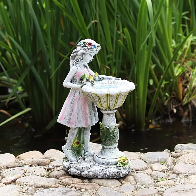 Fairy Garden Statue, Solar Garden Angel Figurine Outdoor Decoration Waterproof Resin Angel Sculpture for Patio Yard Lawn Porch Art Decoration Ornament Housewarming Christmas Birthday Gift
