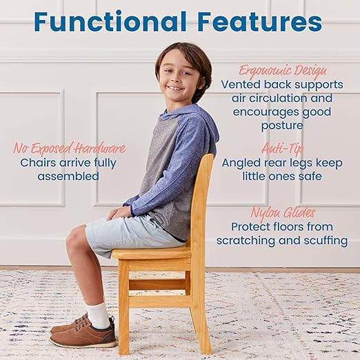 ECR4Kids Three Rung Ladderback Chair, 14in Seat Height, Classroom Seating, Honey, 2-Pack
