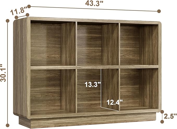 ChooChoo 6 Cube Storage Organizer, Wooden Bookcase with Storage, Cube Storage Bookshelf for Bedroom and Home Office, Rustic Oak