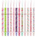 12 Pack Pacifier Clips with Adjustable Strap (32-46.5cm) - Premium Polyester Baby Pacifier Holder Set, Multi-Design Clips for Boys Girls （Multi Color A）