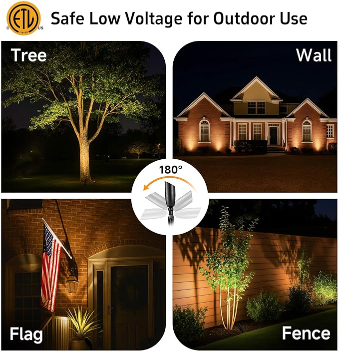 Gardenreet Landscape Spotlights Low Voltage - Brass 12V Outdoor Uplight LED, Wired Spot Lights IP65 Waterproof, Bright Metal Black for Exterior Garden Yard Tree House Without MR16 Bulb
