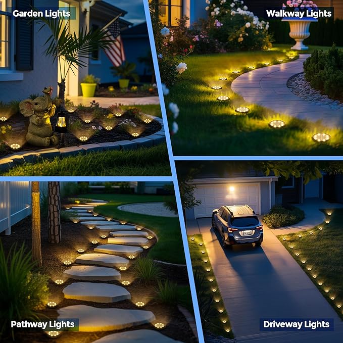 SOLPEX Mini Solar Ground Lights, 12 Pack Solar Lights Outdoor Waterproof, Landscape Lighting for Garden Pathway Driveway Walkway (Warm White)