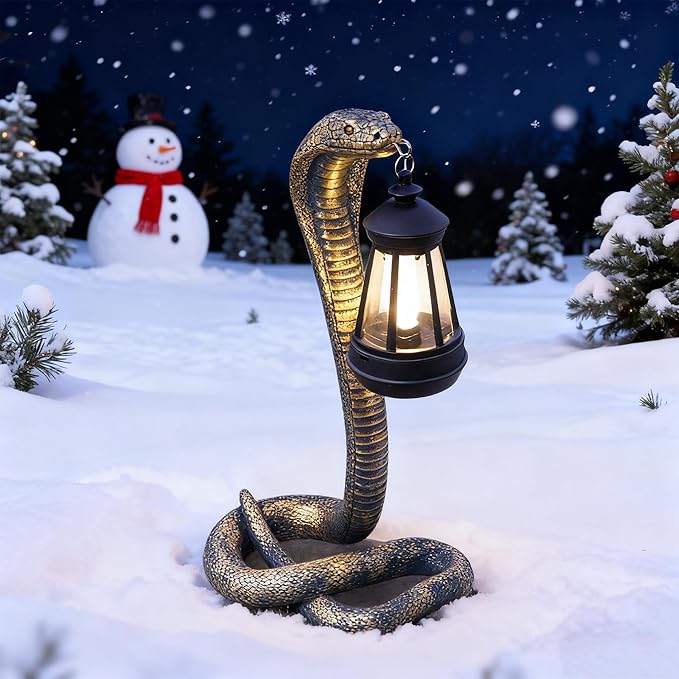 Solar Snake Garden Statue,11.22 Inch Snake for Yard Lawn Garden Patio Scary Decorations,Indoor Haunted House Prop and Christmas Home Party Decor (Brass Color)