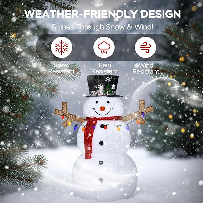 5ft Lighted Pop-up Snowman Outdoor Christmas Lawn Decor, 60" Large 3D Snowman Holiday Decoration with White 200 LEDs for Lawn, Yard, Garden