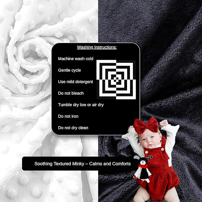 High Contrast Baby Security Blanket-Soft Sensory Lovey for Babies-Red, Black and White Blankie Comfort Toy (Spot the Pup)
